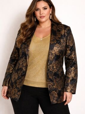 Joanna Black Gold Floral Jacket Gold Shimmer Tank Set Plus Size 3X Vintage